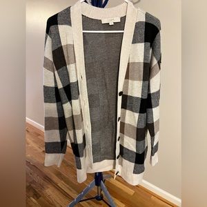 Loft Brown and Black Plaid Thick Button Down Cardigan